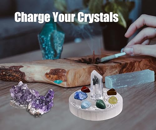 Miniatura 4 de JIC Gem Placa de carga de selenita grabada con luna de 3 pulgadas, losa de selenita grabada, pequeña estación de carga de cristal curativo