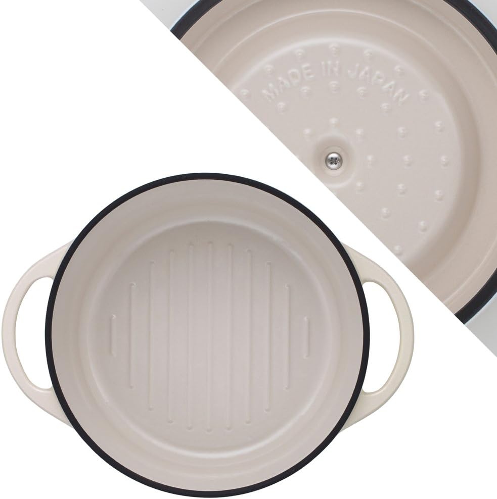 Vermicula NBG22R Cast Enameled Pot, 8.7 inches (22 cm), Natural Beige, Waterless Cooking, Exclusive Recipe Book Included, Oven Pot Round