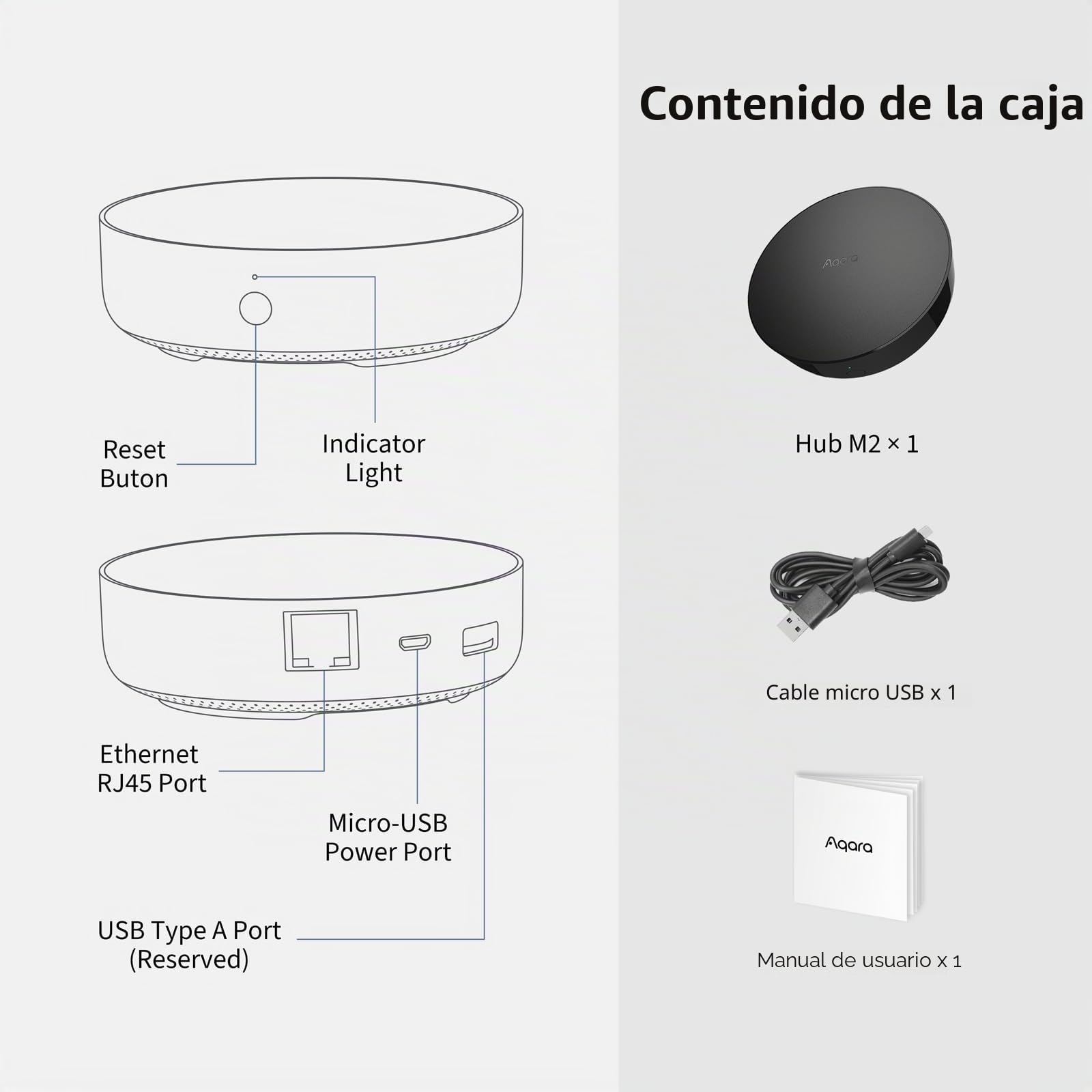 Aqara Hub de Domótica M2 (Requiere Wi-Fi de 2,4 GHz), Puente Doméstico Inteligente para Sistema de Alarma, Mando a Distancia Infrarrojo, Compatible con Alexa, Google Assistant, Apple HomeKit e IFTTT