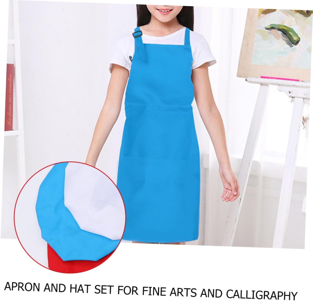 4sets Boy Girl Artist Aprons with Design and Straps Includes Hats for Painting Crafts and Cooking Activities Ages