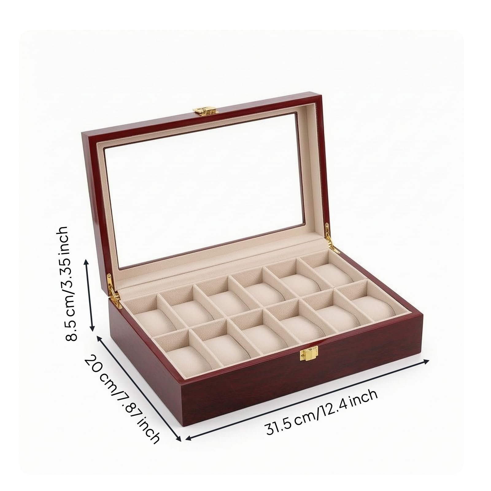 Caja Relojes Acolchado Estuche con Tapa Elegante Organizador para Coleccionistas, Caja De Madera De Nogal De 12 Ranuras