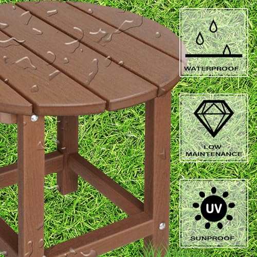 LZRS Round Adirondack Patio Side Table End Table, Outdoor Side Tables for Patio, Backyard,Pool, Indoor Companion, Easy Maintenance & Weather Resistant(Brown)