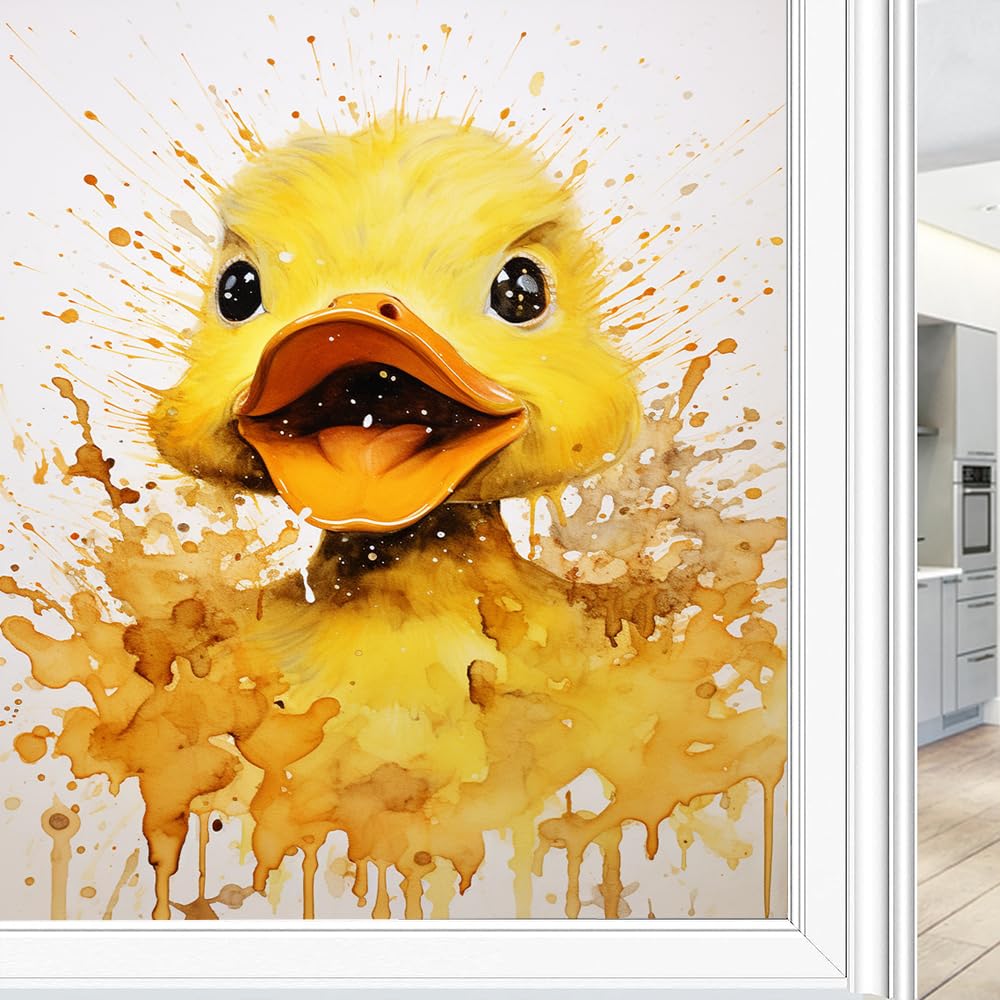 Foccar Style A Cartoon Duck Privacy Window Film Nature Watercolor Cute Yellow Animal Stained Glass Window Coverings No Glue Static Cling Window Film For Home Office Stores 45 X 60 Cm