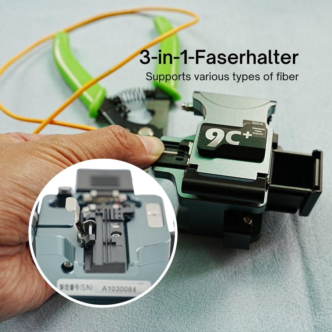 9C+ Hochpräzisions-Faserschneider (Fiber Cleaver) mit automatischer Klingenrotation und automatischem Rücklauf, glasfaser cleaver mit 3 in 1 Faserhalterung und 24 Schneidstellen