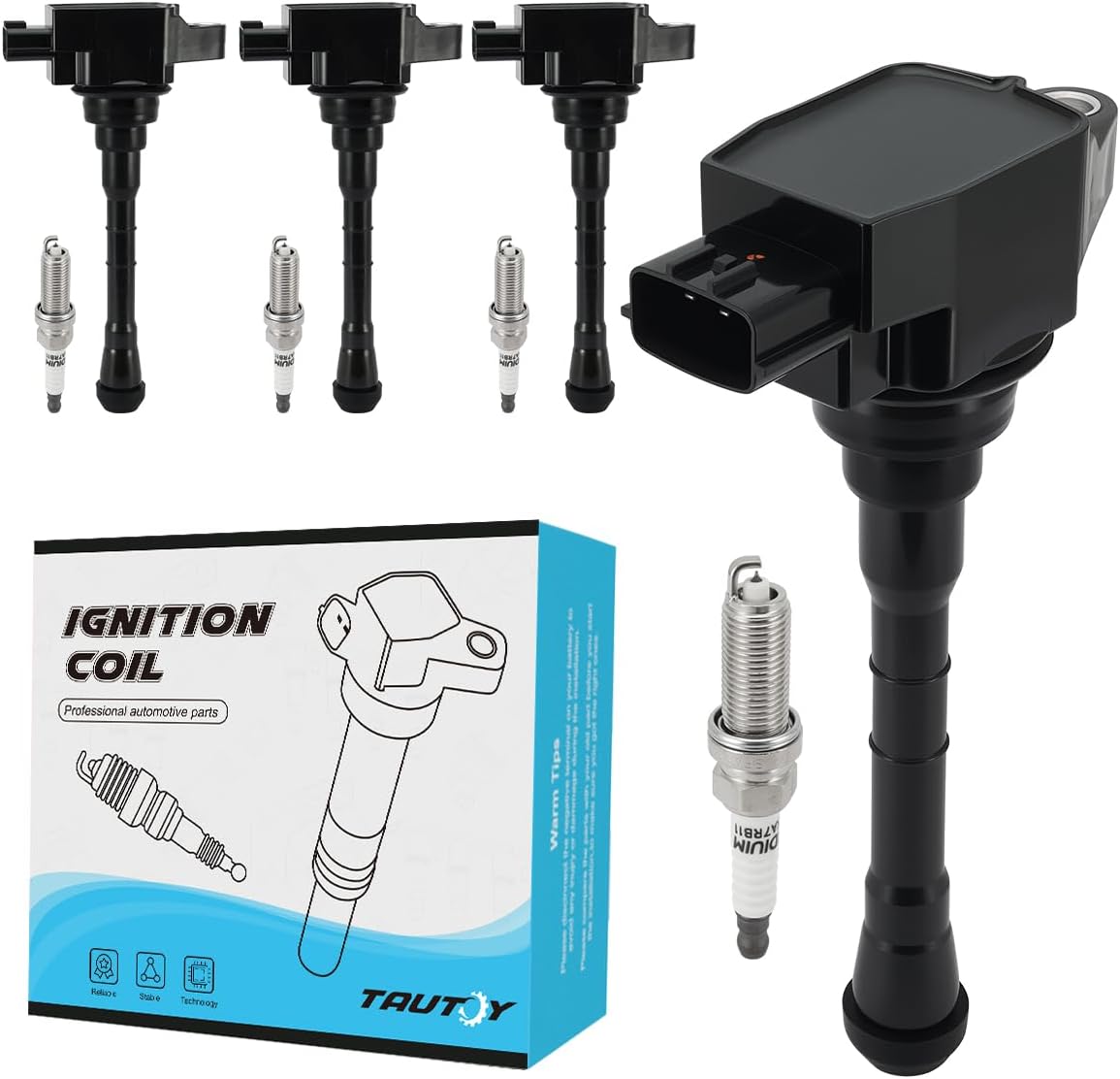 Set Of 4 UF861 Ignition Coil Pack & Iridium Spark Plugs (2.5L) For Nissan Altima 2019-2021 Rogue 2021, Replace # 224486CA1A 224486CA1A GN10959