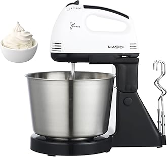 VAODO Home Electric Whisk, Stand Mixer with Bucket Butter Maker, Tabletop Handheld Convertible Whisk with 2 Beaters, 2 Dough Hooks, Kitchen Baking Tools