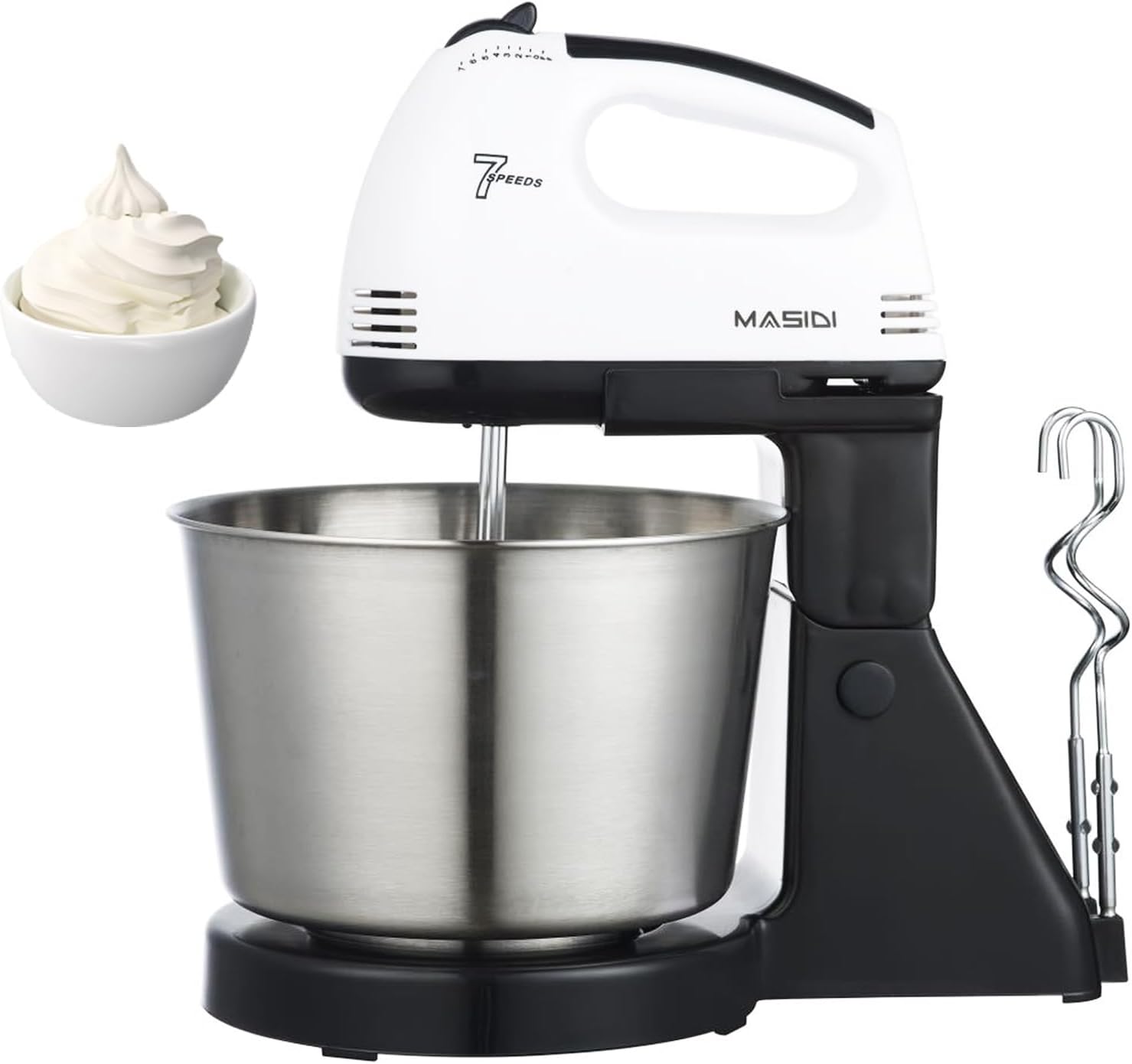 Home Electric Whisk, Stand Mixer with Bucket Butter Maker, Tabletop Handheld Convertible Whisk with 2 Beaters, 2 Dough Hooks, Kitchen Baking Tools