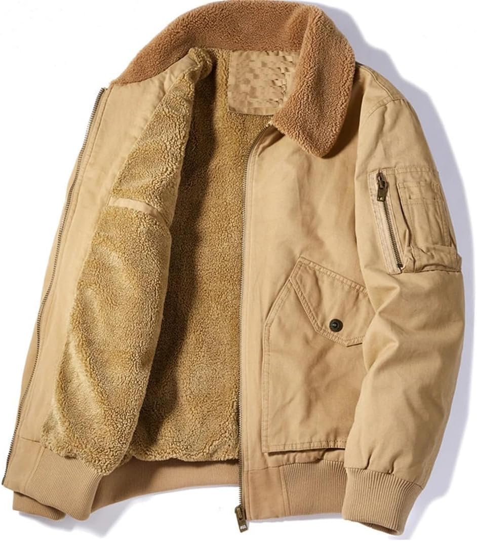 Fnfmrfmr Men's Cotton Lapel Warm Winter Jacket Fleece Lined Cargo Jacket Coat With Pockets