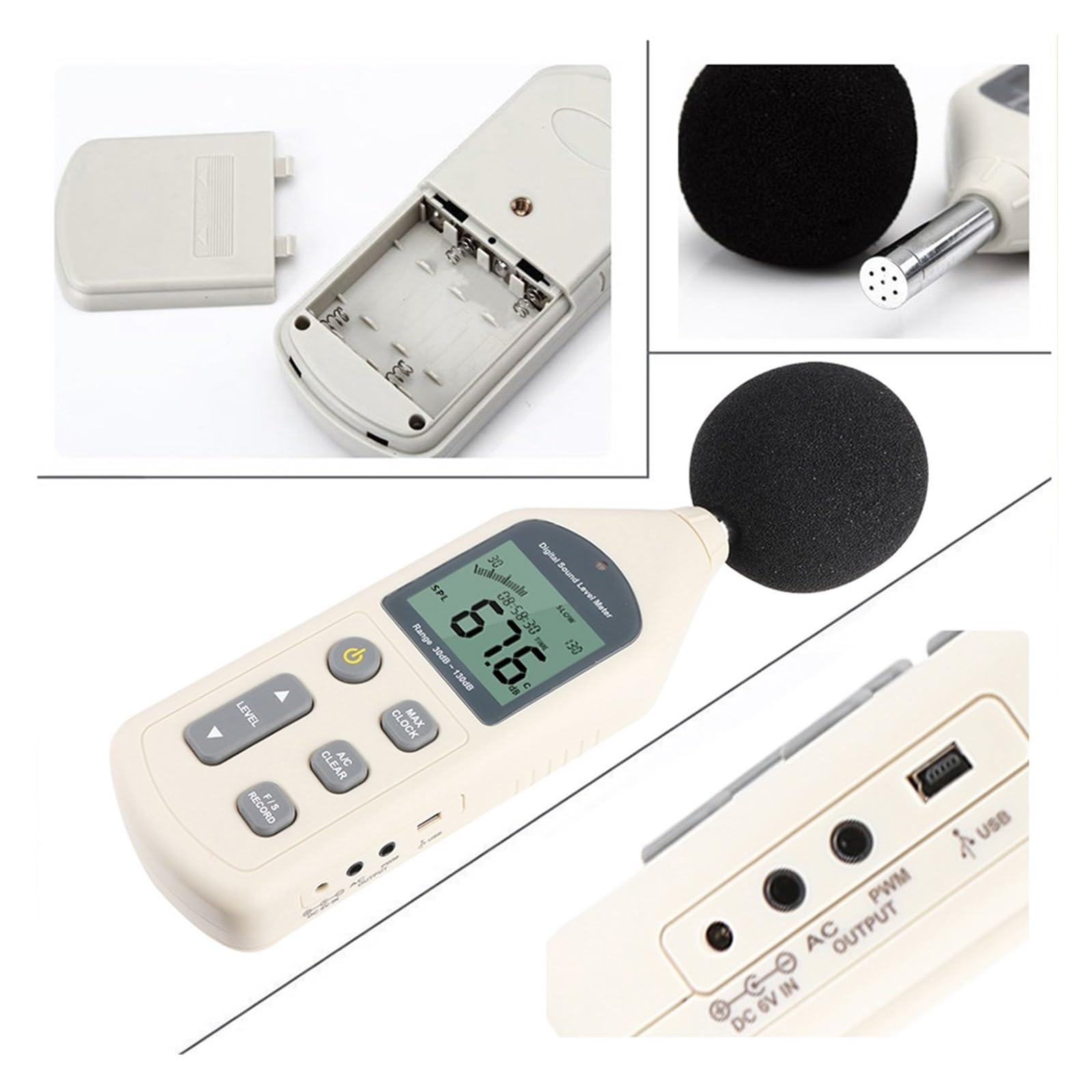 30~130 DBA miernik poziomu hałasu detektor wideo dźwięku sprzęt pamięć USB Alarm narzędzie diagnostyczne metra GM1356