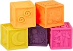 B. toys, One Two Squeeze Soft Building Blocks, 10 Pack, Blocks - 1, Baby | 10 soft blocks with numbers, shapes, colors, and animals; textured block play with reusable bag, Blocks - 1, Baby; 6+ Months