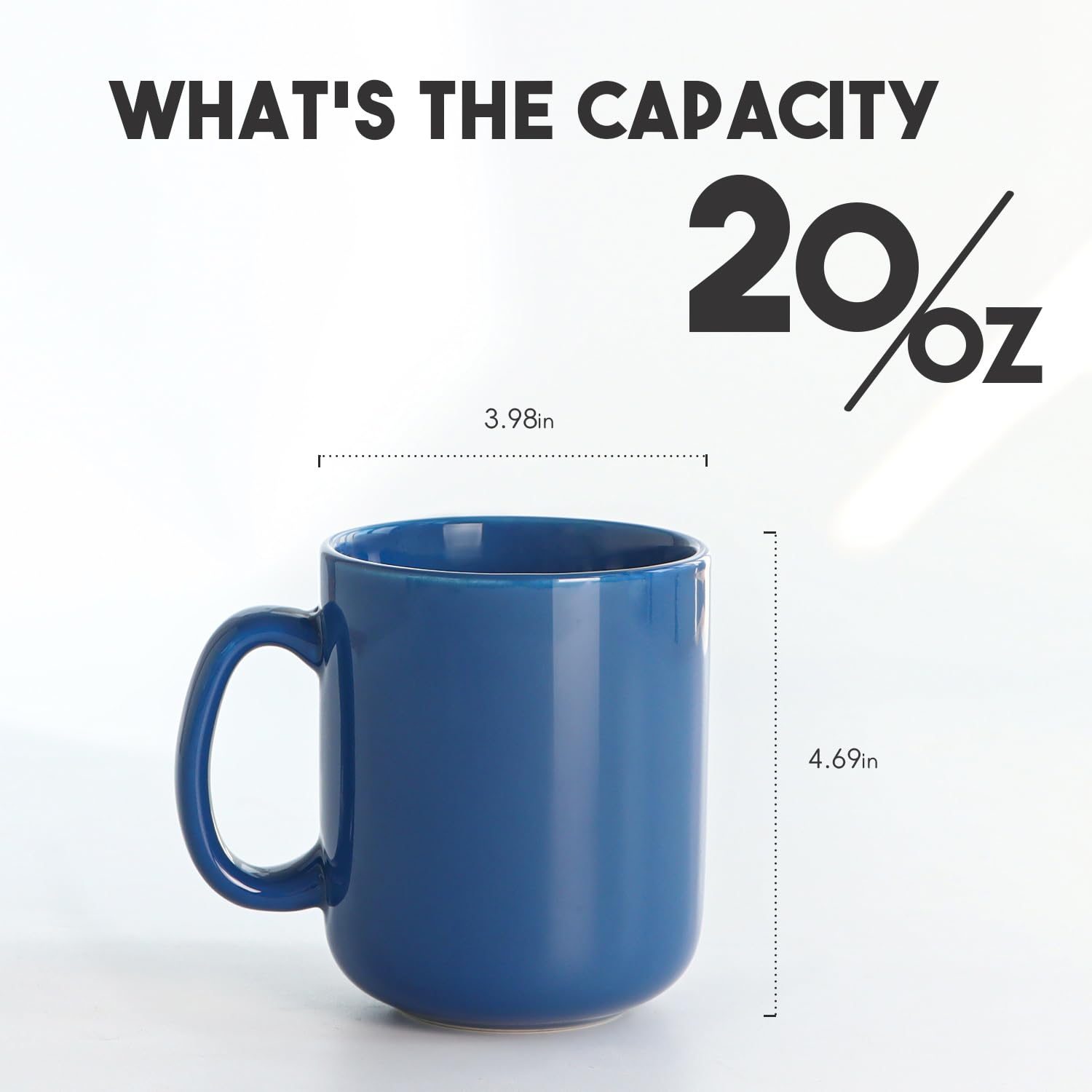 Taza de café grande de 20 onzas, taza de té de cerámica lisa Harebe para oficina y hogar, gran capacidad con asa, azul