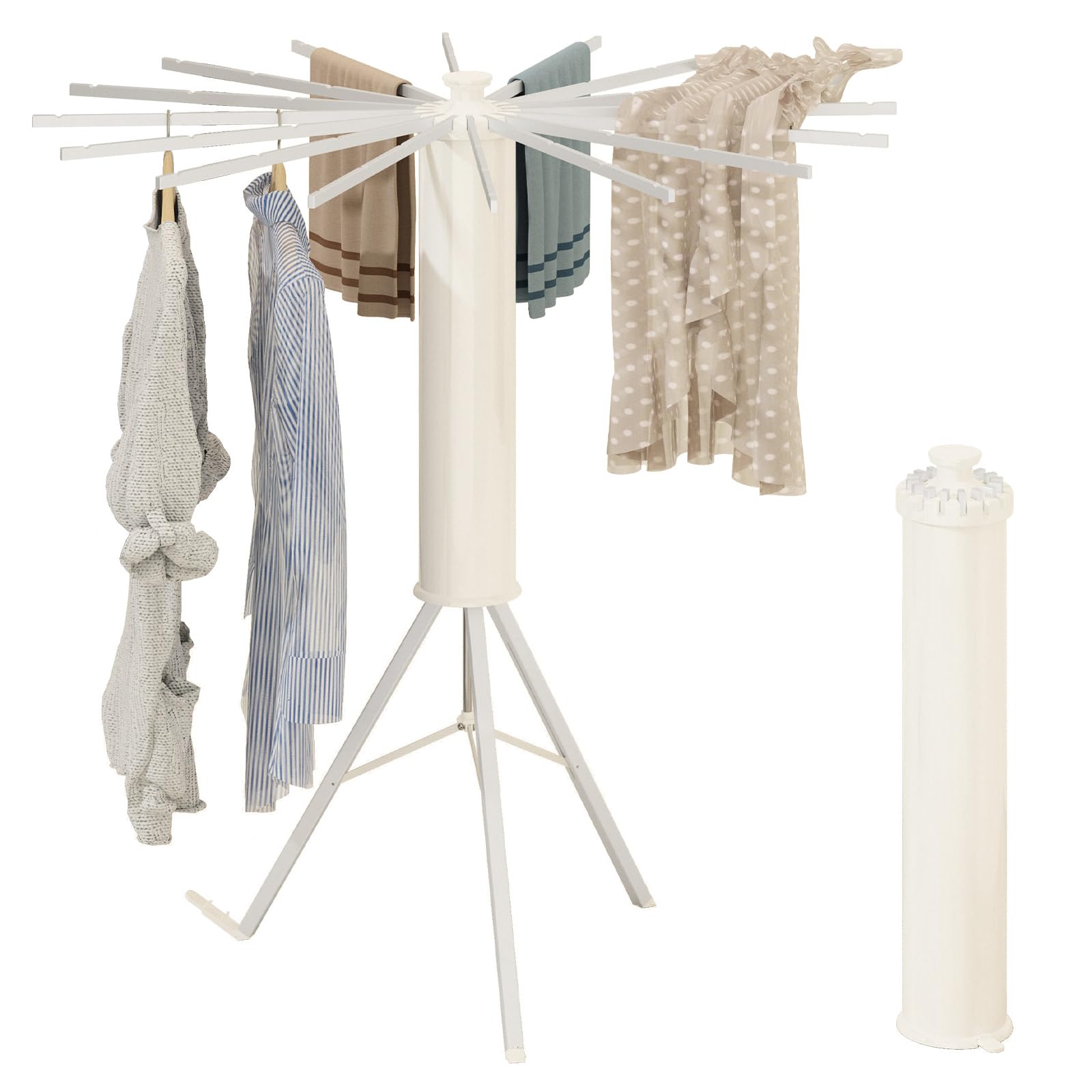 Tripod Drying Rack, Foldable Octopus Standing Drying Rack Clothing with 16 Aluminum Drying Arms, Round Collapsible & Portable Handle for Laundry Room, Balcony, Bedroom, RV