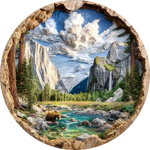 Puzzles de Arte Visual 3D para Adultos 1000 Piezas, Paisaje de Río en Parque Nacional, Rompecabezas Redondo Difícil para Adultos miniatura 1