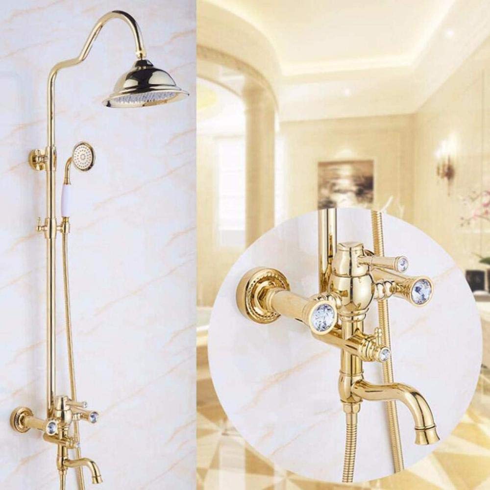 Ensemble de douche tout en cuivre avec système de douche antique dorée modèle C