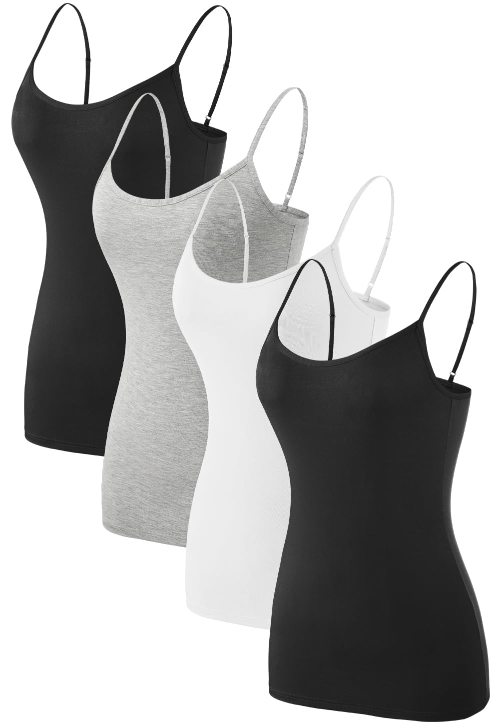 Komfokore Damen Unterhemden Verstellbar Spaghettiträger Tank Top Basic Camisole Ultra Soft Schichtung Top 4er Pack