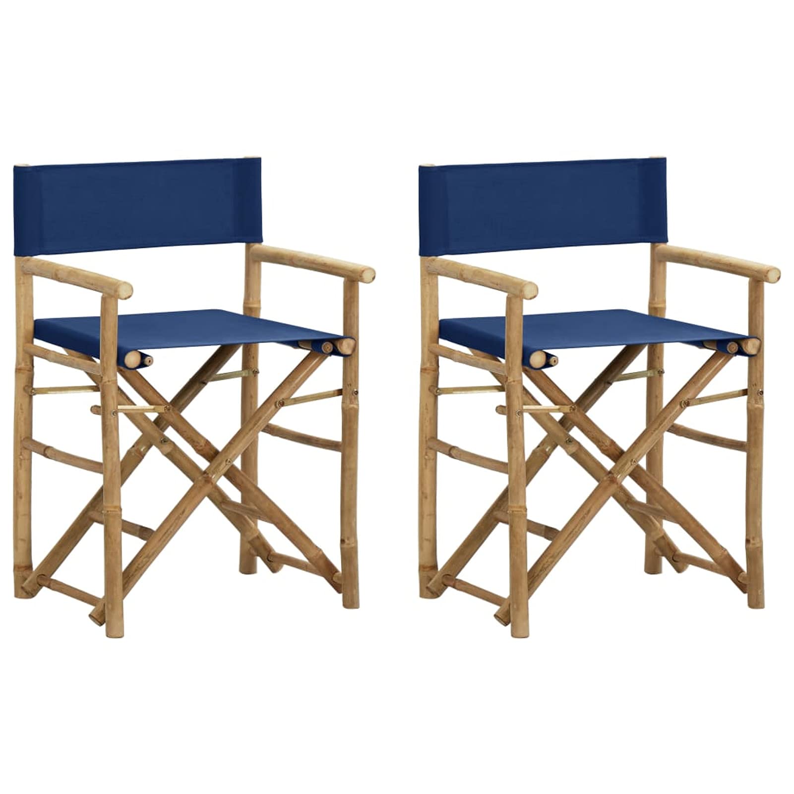 qohoio Folding Director's Chairs 2 pcs Blue Bamboo and Fabric,Wooden Folding Directors Chairs Grey Pop-Up Garden Seats Outdoor Furniture