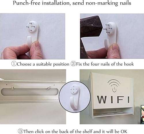 Miniatura 6 de Soporte de pared doble para puerta, Estante de pared flotante, Caja de almacenamiento WiFi, Caja organizadora de cables, Protector de regleta