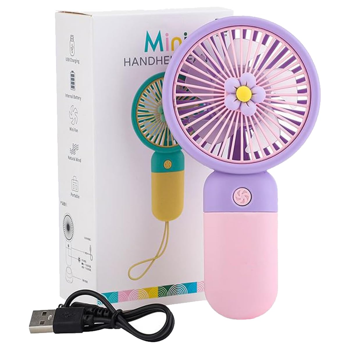 Portable Rechargeable Mini Fan | 400mAh USB Handheld Small Fan with 3 Speed Modes | Silent Personal Cooling Fan for Travel, Office, Makeup, Kitchen & Outdoor Use (MODEL 01) MULTICOLOR-image-40