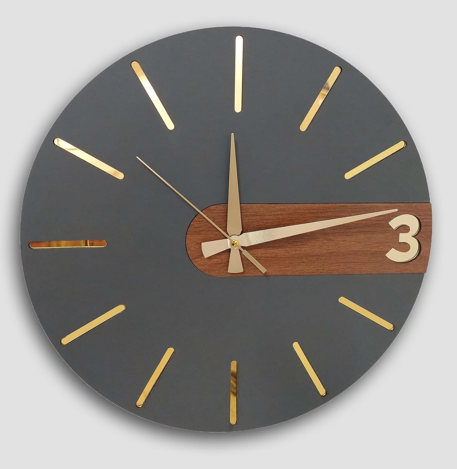 Bi'sey Wood Wooden Modern Wall Clock for Living Room & Home Office, Entryway, Silent Mite Movement Clocks Roman Numeral Decor, House Warming Gifts for New Home (Gold, 20)