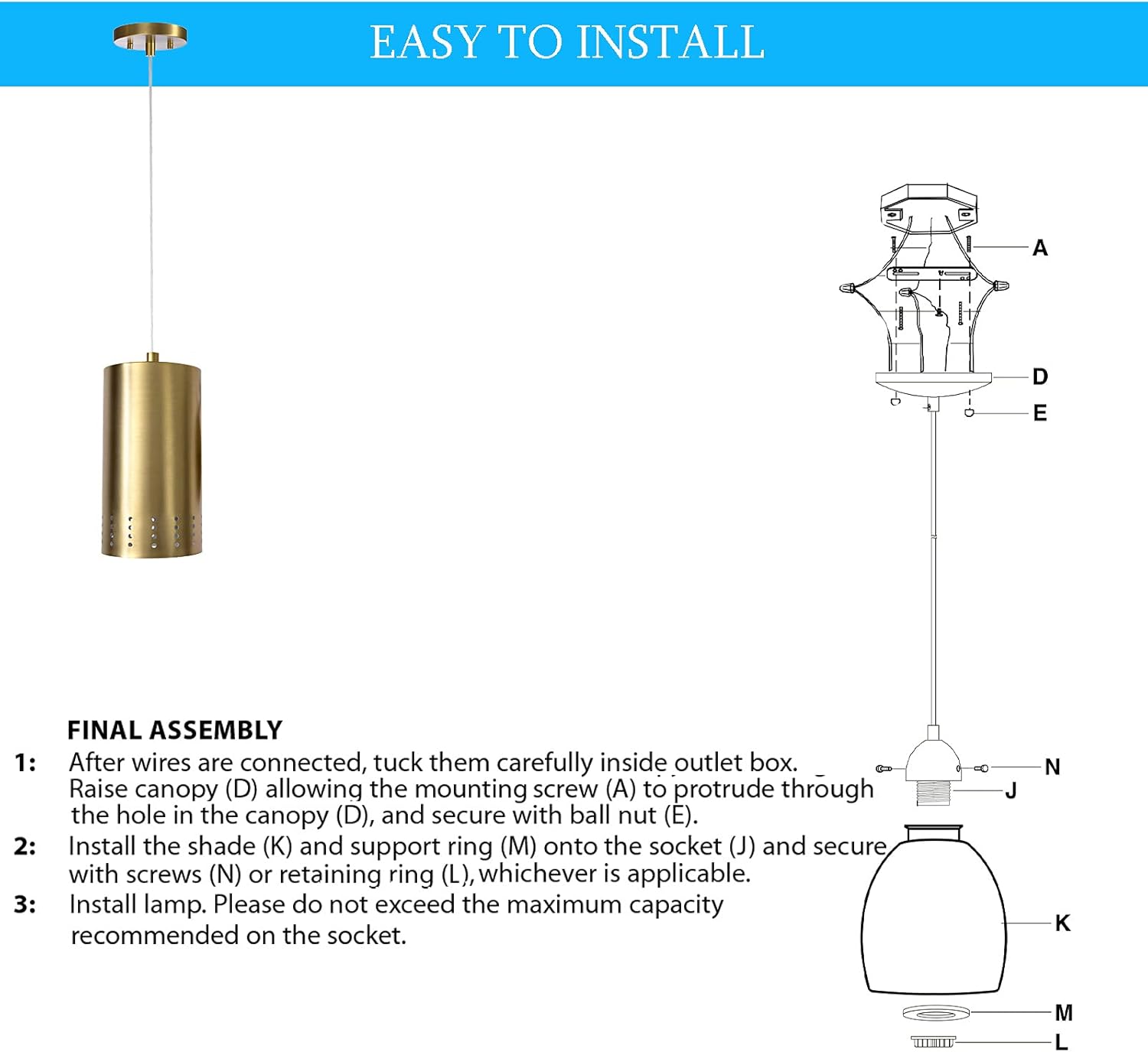 DYSMIO 8.50 Inches Adjustable Contemporary Indoor Mini Pendant Light Fixture,60 Watt, E26 Bulb Base, in Gold Finish with Perforated Metal Shades and 50-inch Adjustable Cord Pack of 2