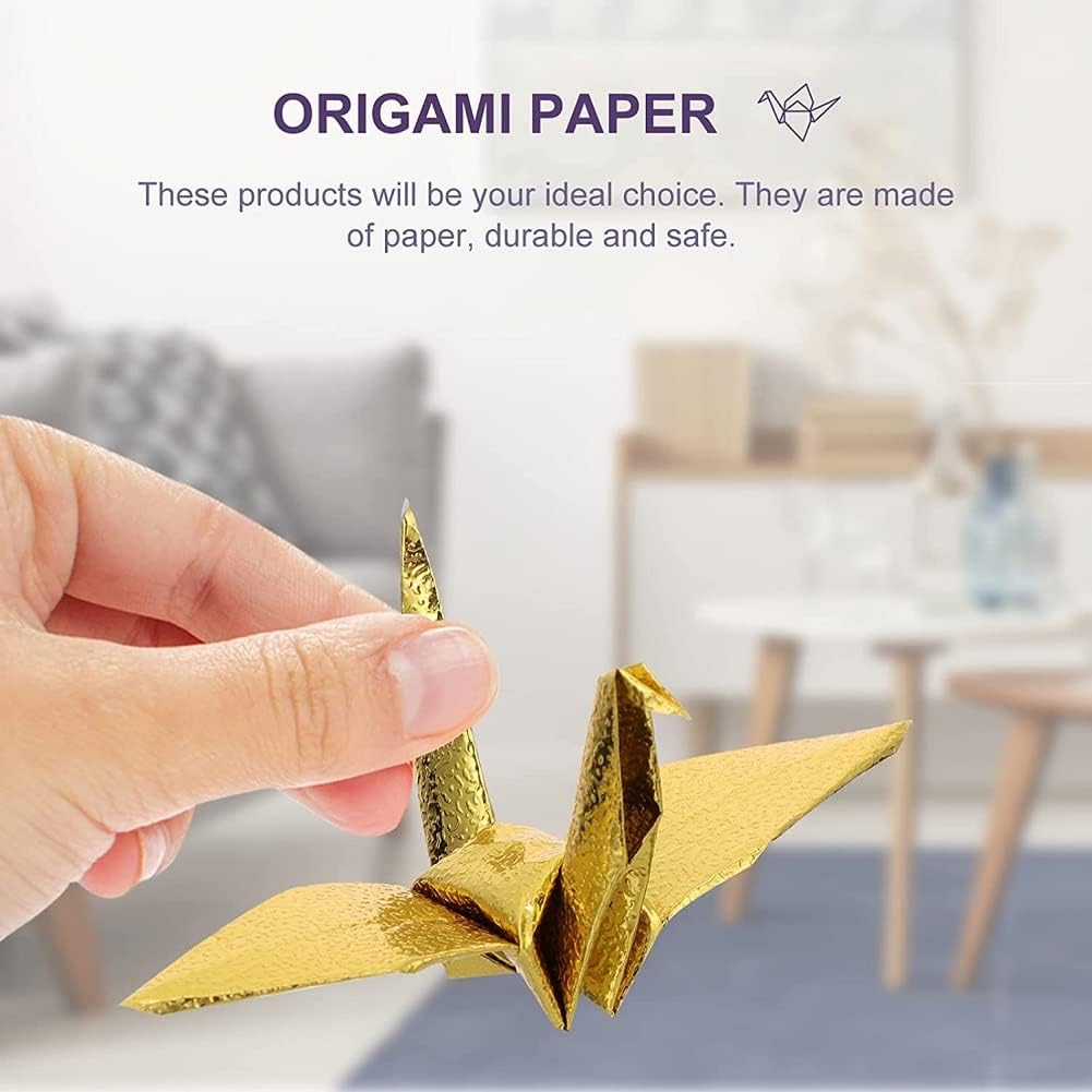 100PCS Premade 5.9" Gold Iridescent Origami Paper Cranes Folded 1000 Japanese Cranes Mobile String DIY Doves Garland for Valentine's Day Wedding Party Backdrop Decorations Birds Confettis