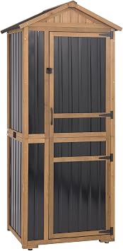 4-Tier Metal & Wood Outdoor Storage Cabinet with Reinforced Frame, Weatherproof Asphalt Roof, Adjustable Shelves, Lockable Doors for Patio, Garden, Garage Organization
