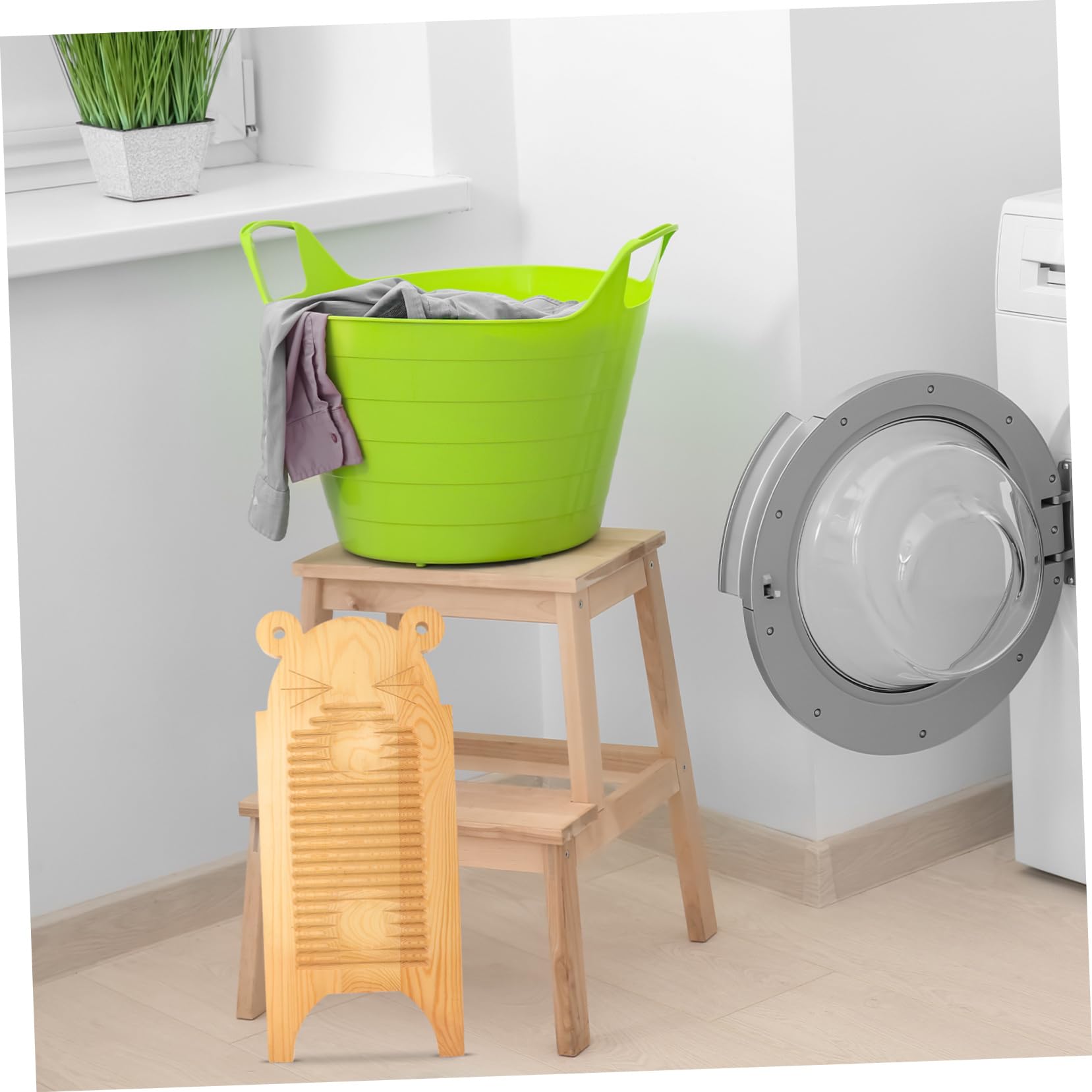 Beavorty ASSE per Lavare i Panni in Legno, Tavola da Bucato Portatile, Antiscivolo, per Lavare a Mano Vestiti e Scarpe, Khaki