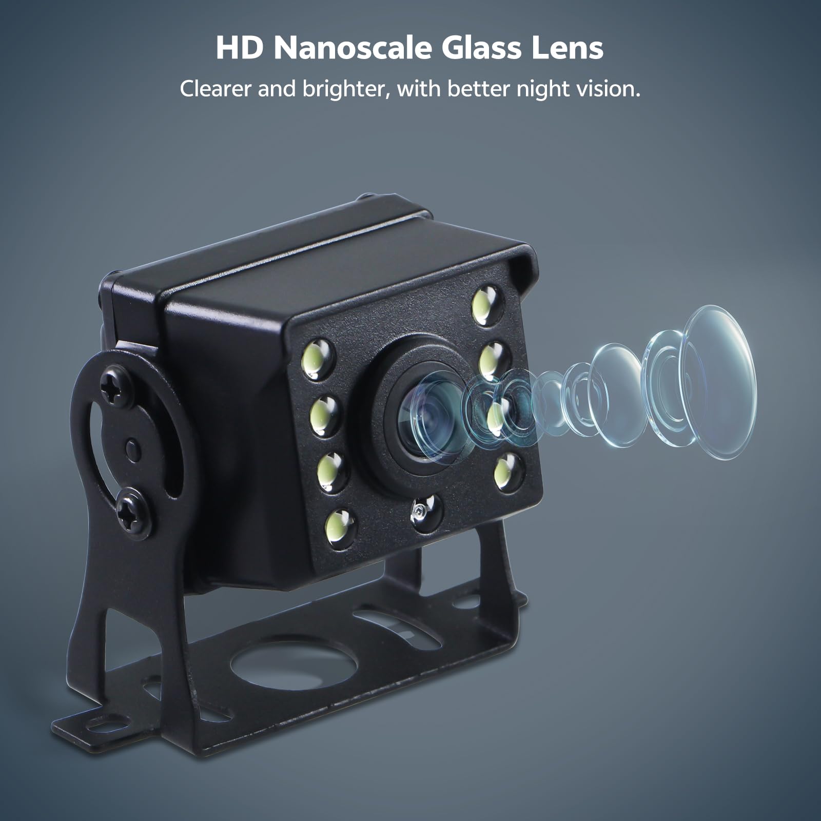 Telecamera Posteriore Per Camper E Camion – HD 8 LED, Visione Notturna, IP68, Grandangolo 110°, Connettore Aviation 4 Pin