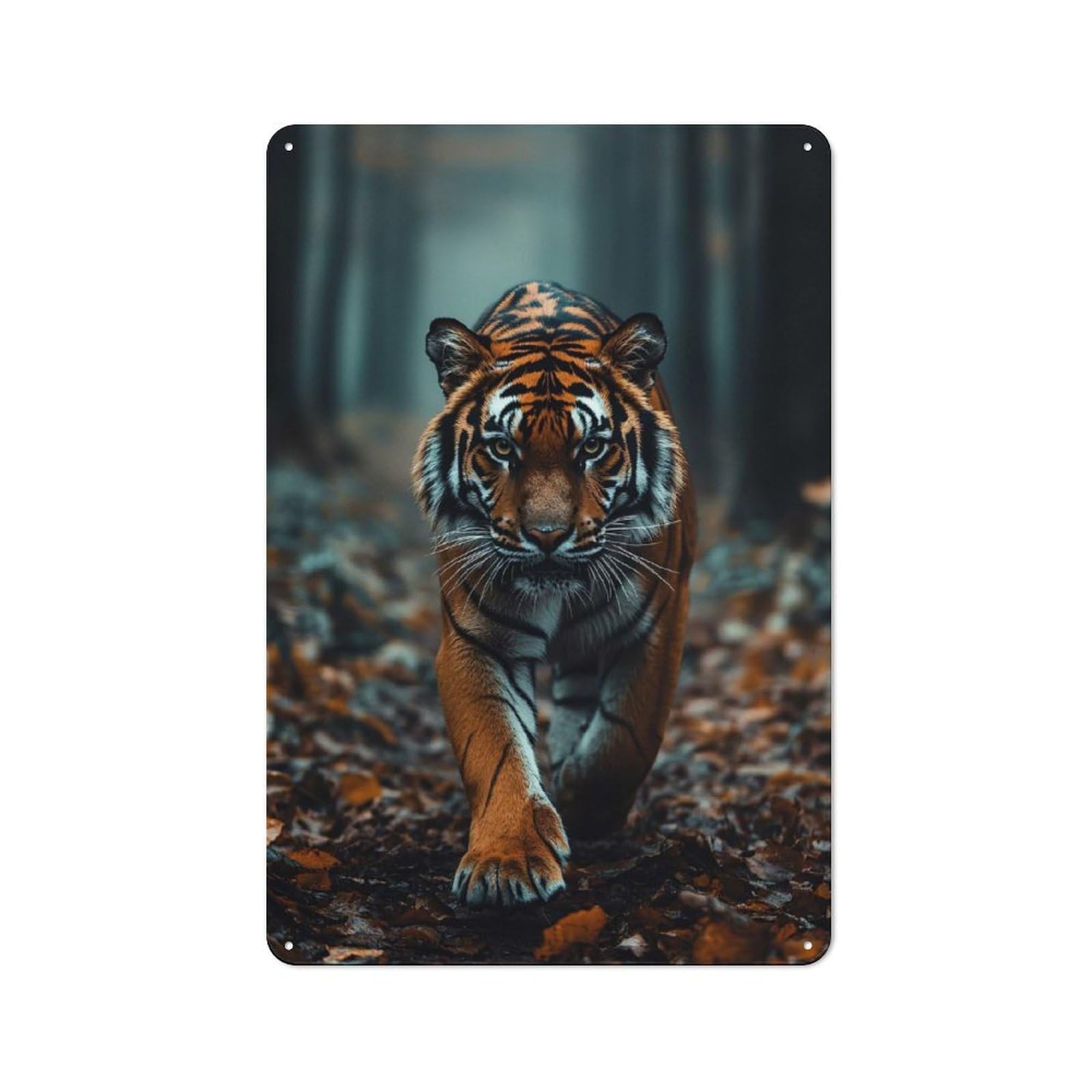 Junmoney Style-5 Loft Style Metal Wall Art Sign 30X20cm Featuring Tiger Walking In A Forest, Urban Room Decor For Loft, Studio, Office Or Creative Room