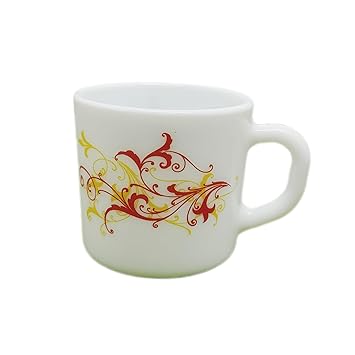Opalware Tea & Coffee Cup (Stella Yellow Scroll), Set of 6 Pc