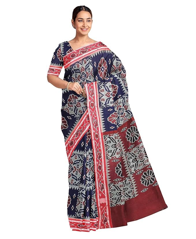 Image of Ikat Women's Cotton Saree, Handmade Pure Cotton Khandua Saree, Ikkat Orissa Traditional Handloom Saree without Blouse