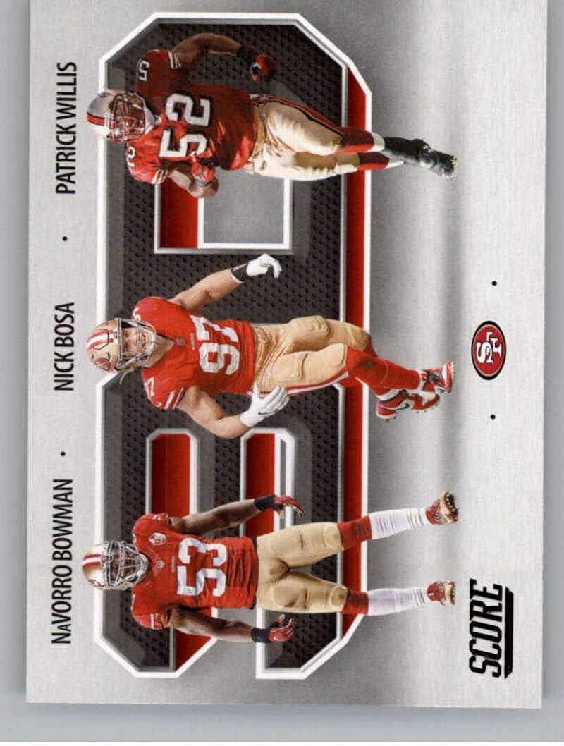 2021 Score 3D #14 Navorro Bowman/Nick Bosa/Patrick Willis San Francisco 49ers Official NFL Football Trading Card in Raw (NM or Better) Condition