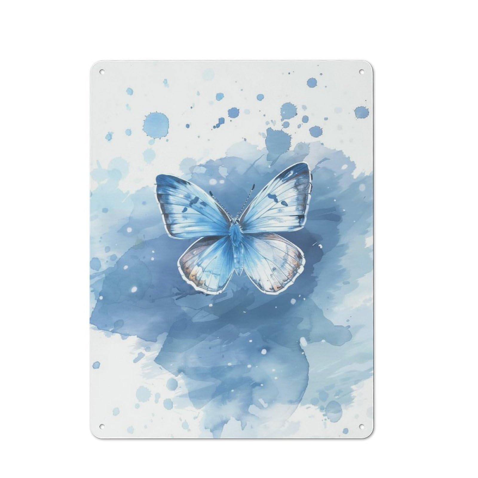 Blue Butterfly Watercolor Retro-style Tin Sign 40x30cm for Man Cave Or Games Room, A Metal Wall Feature for Games Rooms And Man Caves