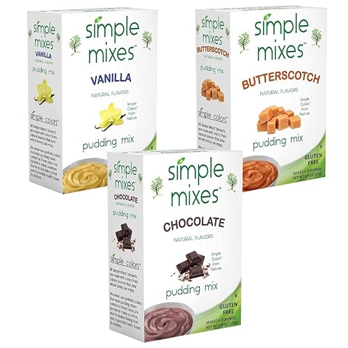 Simple Mixes Paquete variado de pudín instantáneo, 2 de cada uno chocolate, vainilla y caramelo, 6 cajas en total