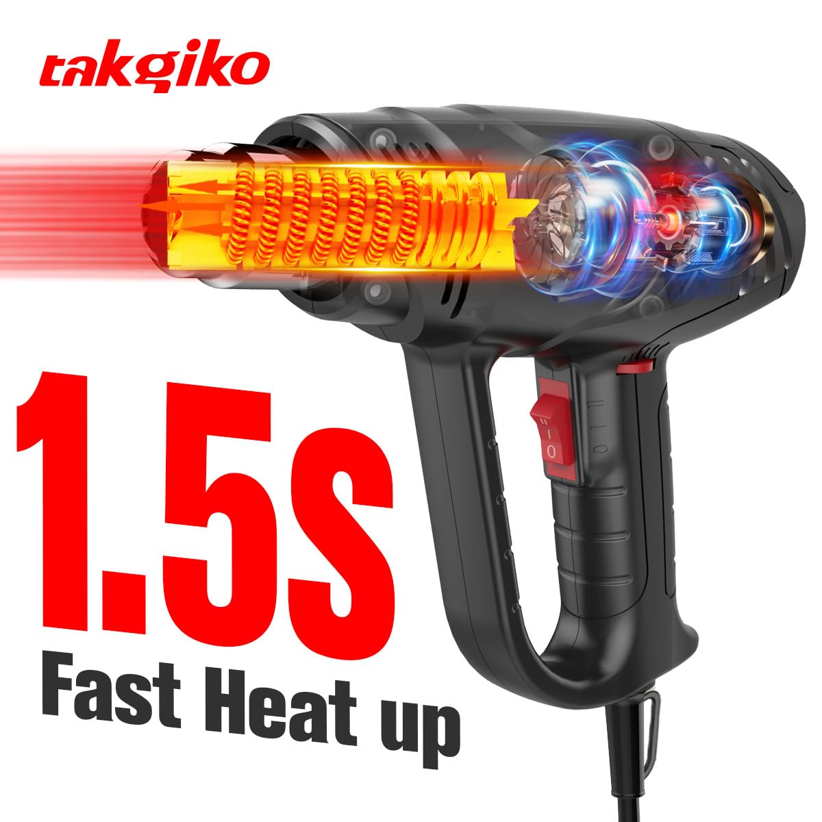 Pistola ad aria calda da 2000 W, 50 ℃ ~ 650 ℃ ad alte prestazioni, con protezione da surriscaldamento, 2 impostazioni del flusso d'aria con 3 ugelli, 1 raschietto per colore, riscaldamento