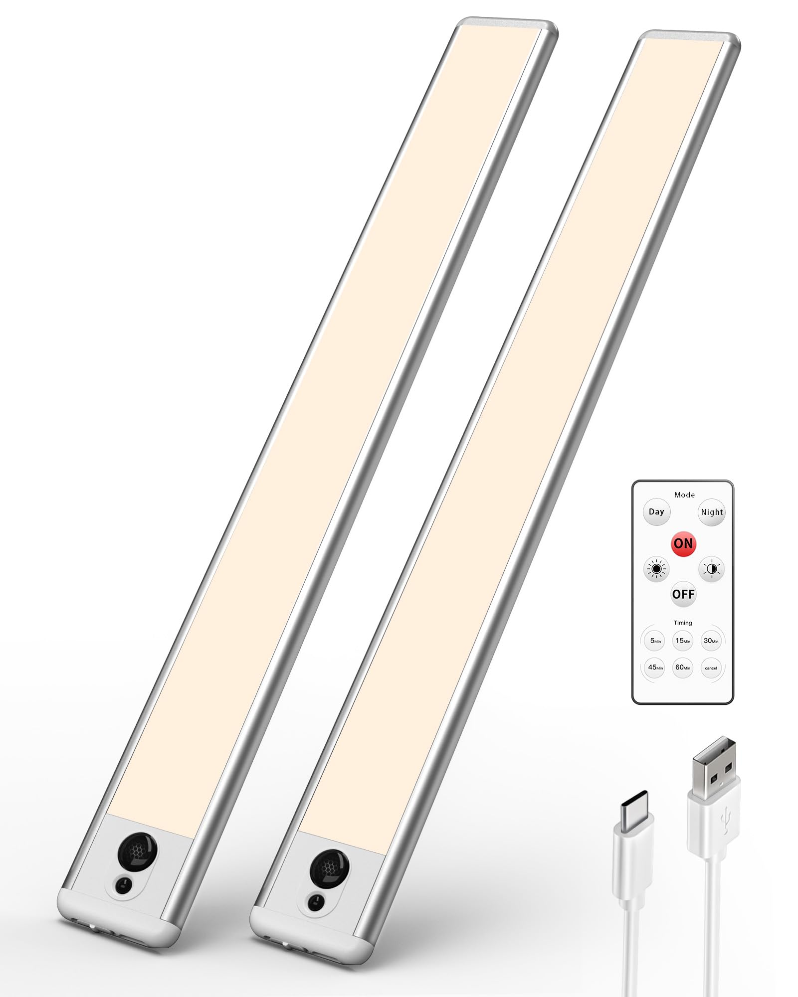 EZVALO Under Cabinet Lights,66 LEDs Motion Sensor Night Light, 3200 mAh Closet Lights 3500K with Remote Control Under Counter Lights for Kitchen,Cabinet,Bedroom(2 Pack)