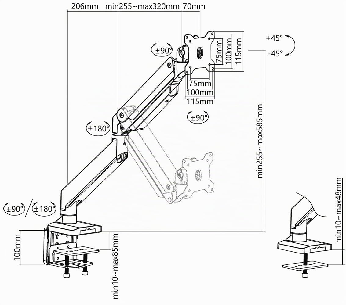 HALTERUNGSPROFI Support avec ressort à gaz Extra fort pour moniteurs LED et LCD jusqu'à 35 pouces 15kg VESA 75x75 100x100 OFFICE-GS512A