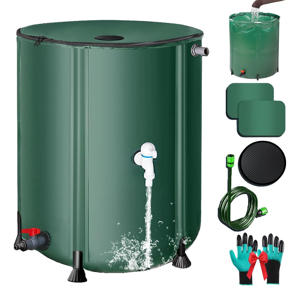 Rain Barrels to Collect Rainwater from Gutter, Collapsible Rain Barrel, Portable Water Storage Tank, Rainwater Collection System with Filter Spigot Overflow Kit for Garden Outside Lawn(Regular,13 Gall