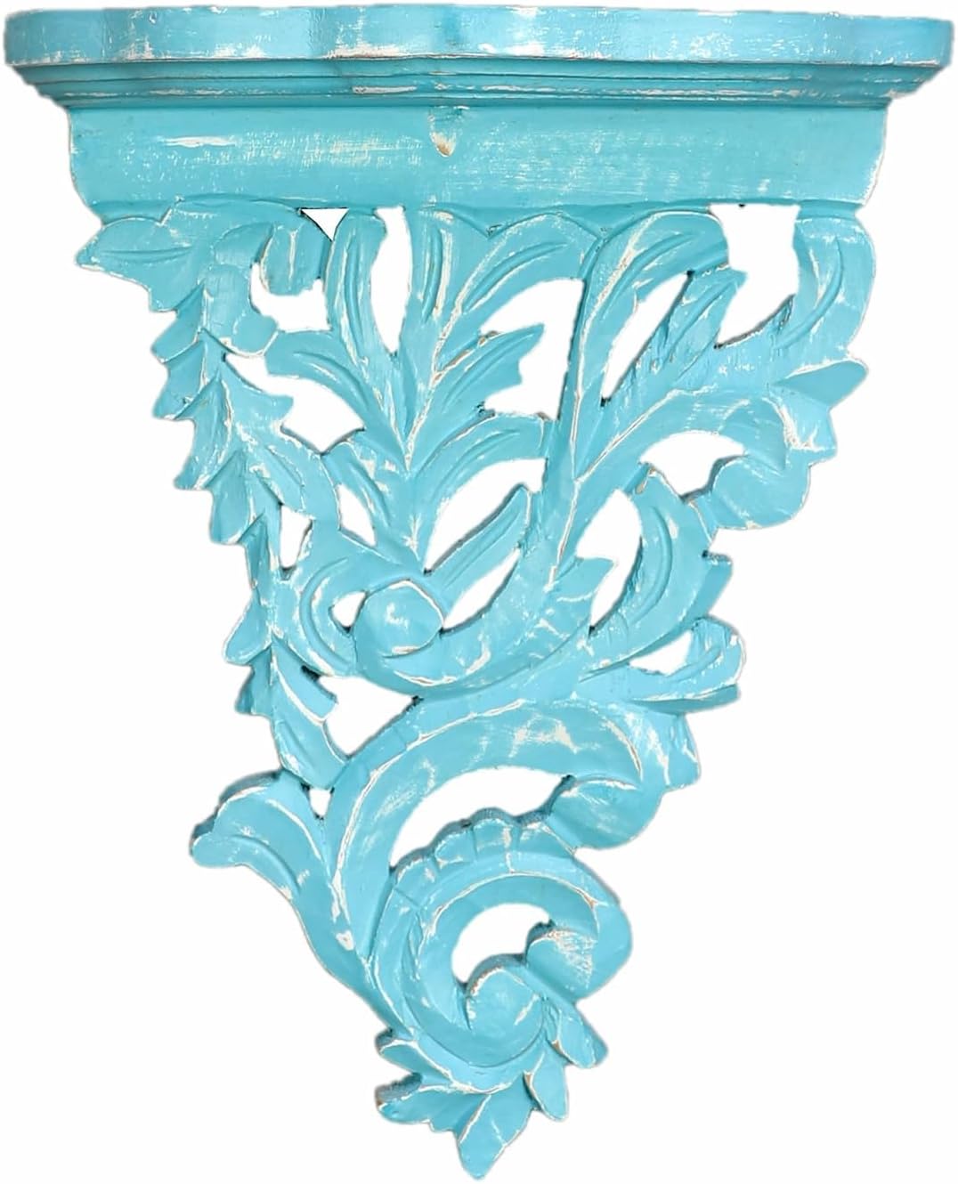 MTRXX Handcrafted Wooden Wall Shelf – Rustic Blue Finish, French Country Style, 25x12x33 cm – Home & Office Wall Decor