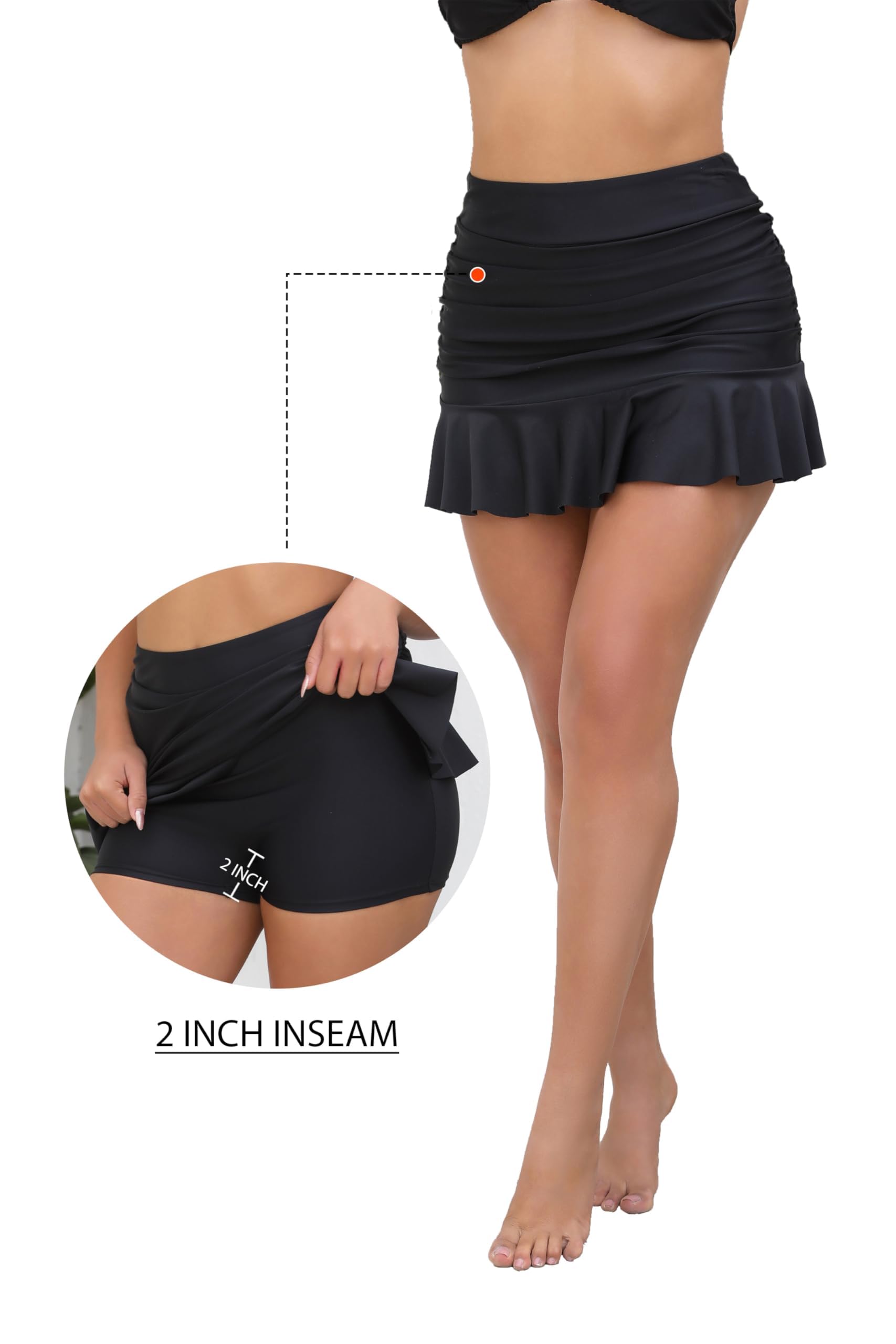 Halcurt Faldas de natación de cintura alta con volantes para mujer con control de abdomen corto, parte inferior de bikini fruncida