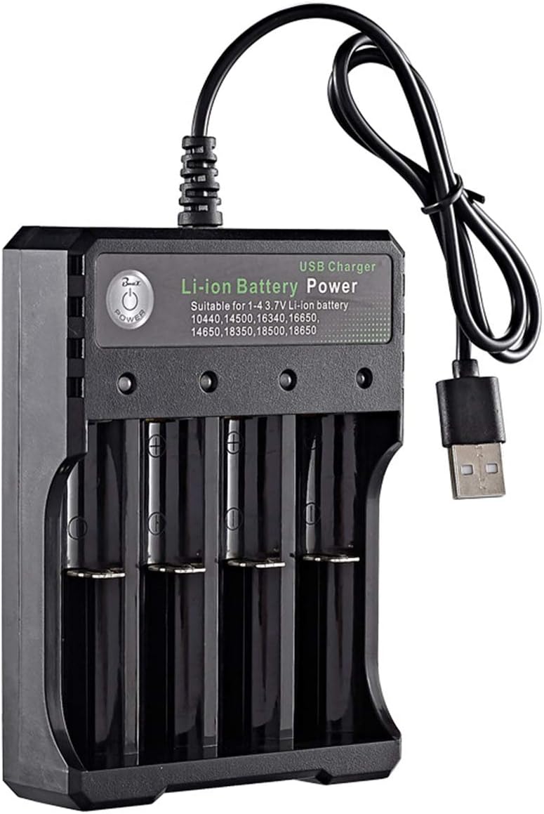 MYAMIA Cargador Recargable USB 4 Ranuras Batería para 1-4 3.7V Li-Ion 18650 16650 14650