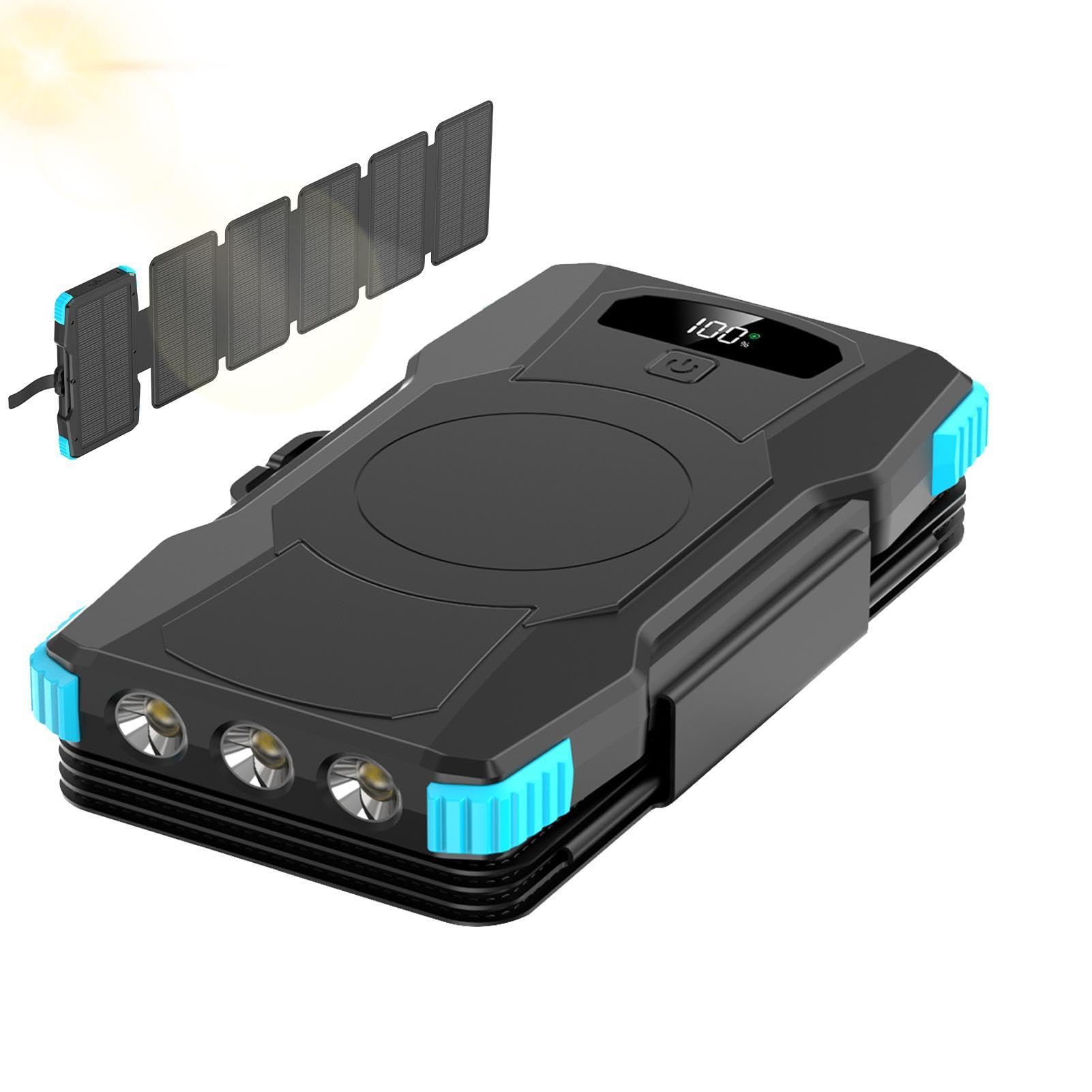Chargeur Solaire Portable Batterie Externe sans Fil 20000mAh avec Lampe