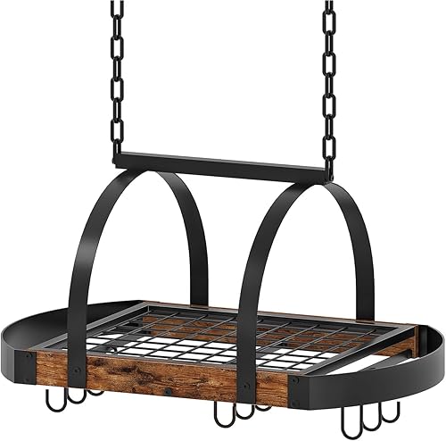 Miniatura 1 de TPR07BF - Estante colgante para ollas, soporte para ollas montado en el techo, organizador de utensilios de cocina con 9 ganchos en forma de S, para