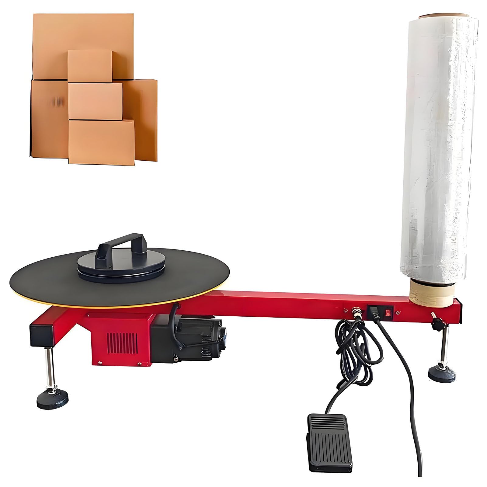 SHENGSHIYU Auto Stretch Wrapping Machine,Industrial Stretch Film Dispenser for Various Film Applications,40cm Anti-Slip Turntable,30 Rpm,Foot Pedal Start & Stop,Electric Wrap Around Film Baler