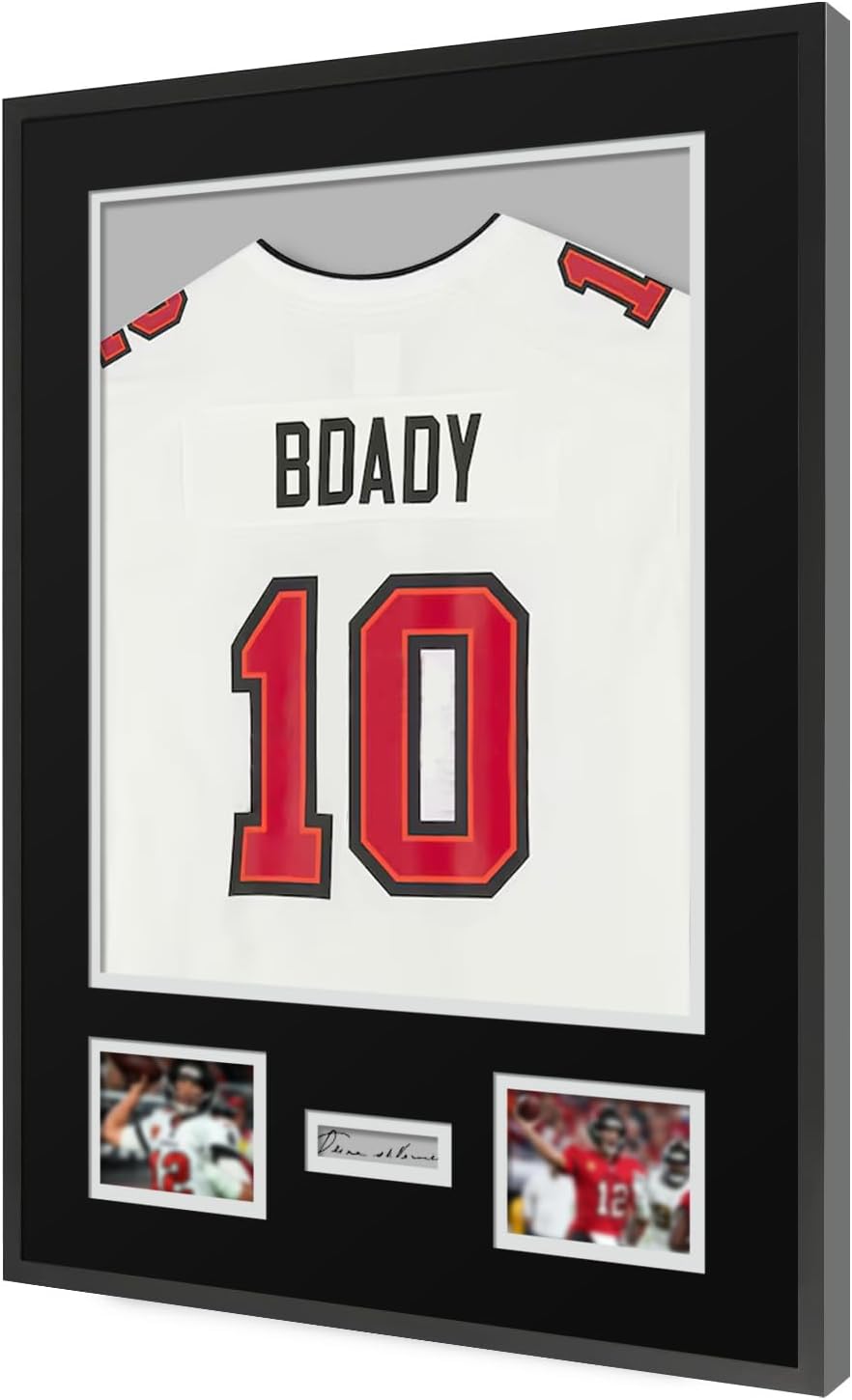 Jersey Frame Display Case,Sport Jersey Shadow Box,Metal Jersey Frame, Mat, Backing Board, Shatterproof Acrylic Glass, and Hanging Kit for Soccer, Baseball, Basketball, Football (Rectangular1)