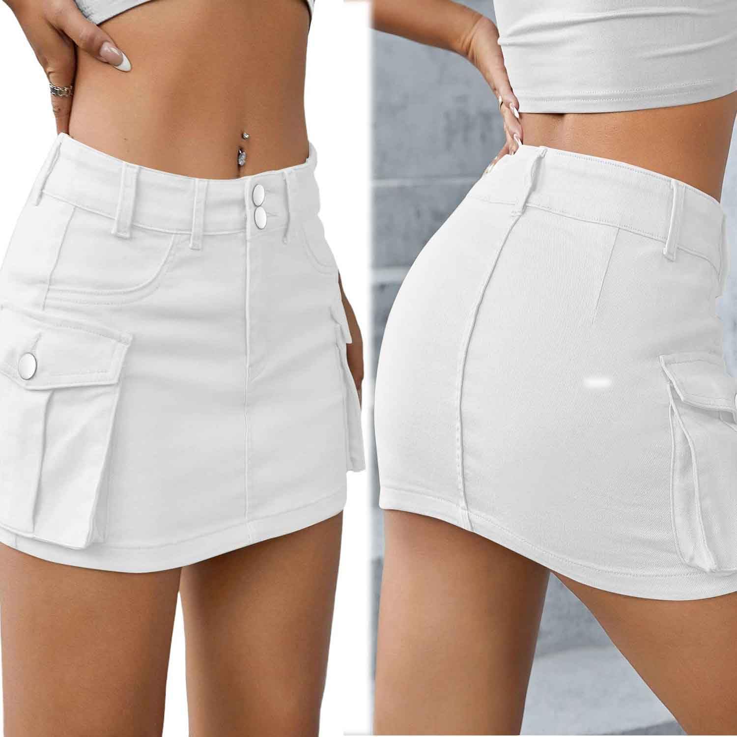 Falda Tipo Cargo de Cintura Baja, Minifalda Vaquera con Botones para Mujer