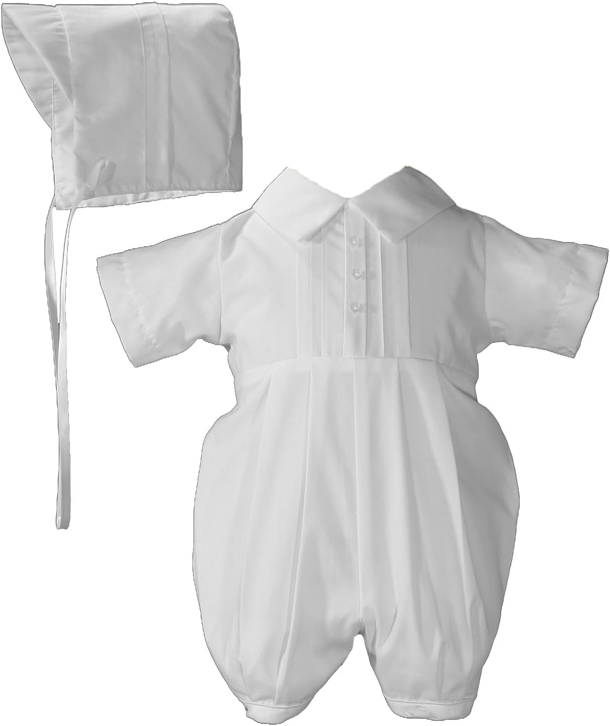 Little Things Mean A Lot Boys Polycotton Christening Baptism Romper with Pin Tucking and Hat