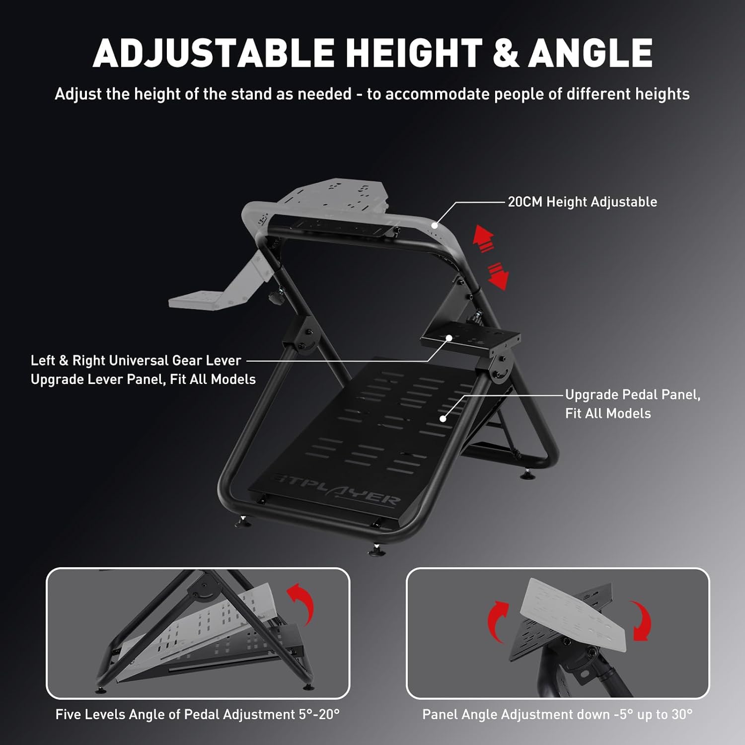 GTPLAYER Sim Racing Steering Wheel Stand for Logitech G920 G29 G25 G27 G923 T300RS/T300GT/ T500RS/TGT/TS with Shifter Mount Folding Stand Tilt-Adjustable (Steering Wheel NOT Included)