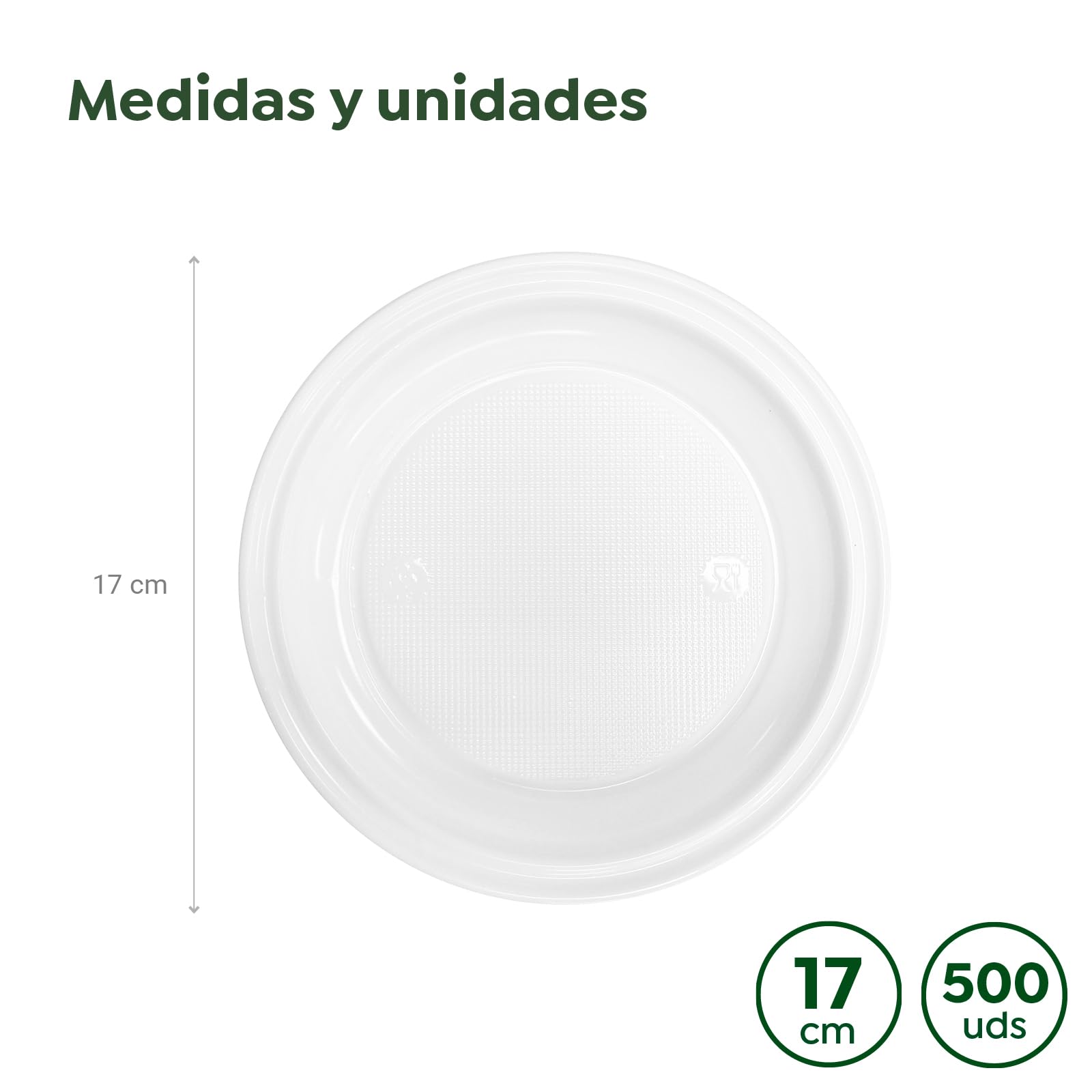 500 assiettes en plastique blanches réutilisables - Ø 17 cm - Assiettes vaisselle - Norme UNE-EN-12875-1 - Assiette ronde - Haute résistance - Pique-nique - Célébrations - Convient