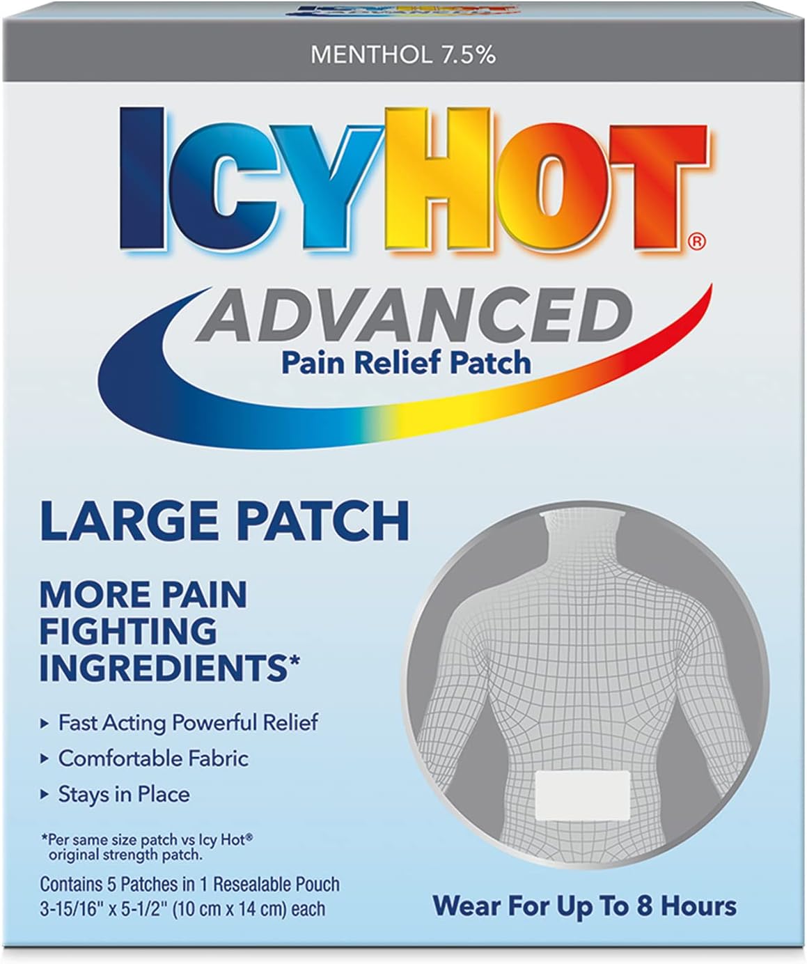 Icy Hot Advanced Large Pain Relief Patch (5 Count) with 7.5% Menthol for Fast Acting Powerful Relief